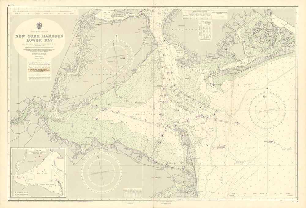 New York Harbor Lower Bay Brooklyn Staten Island ADMIRALTY chart 1950 (1956) map