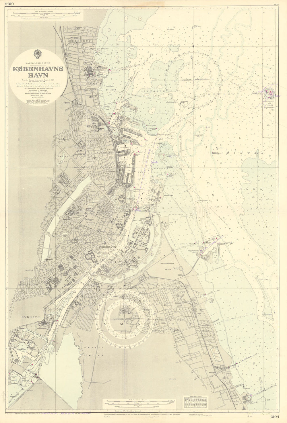 Københavns Havn Copenhagen Denmark ADMIRALTY sea chart city plan 1929 (1956) map