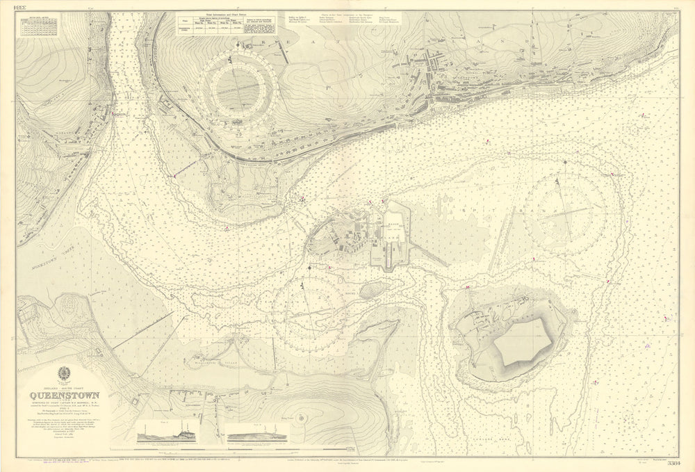 Queenstown Cobh, Ireland. ADMIRALTY sea chart city plan 1920 (1954) old map