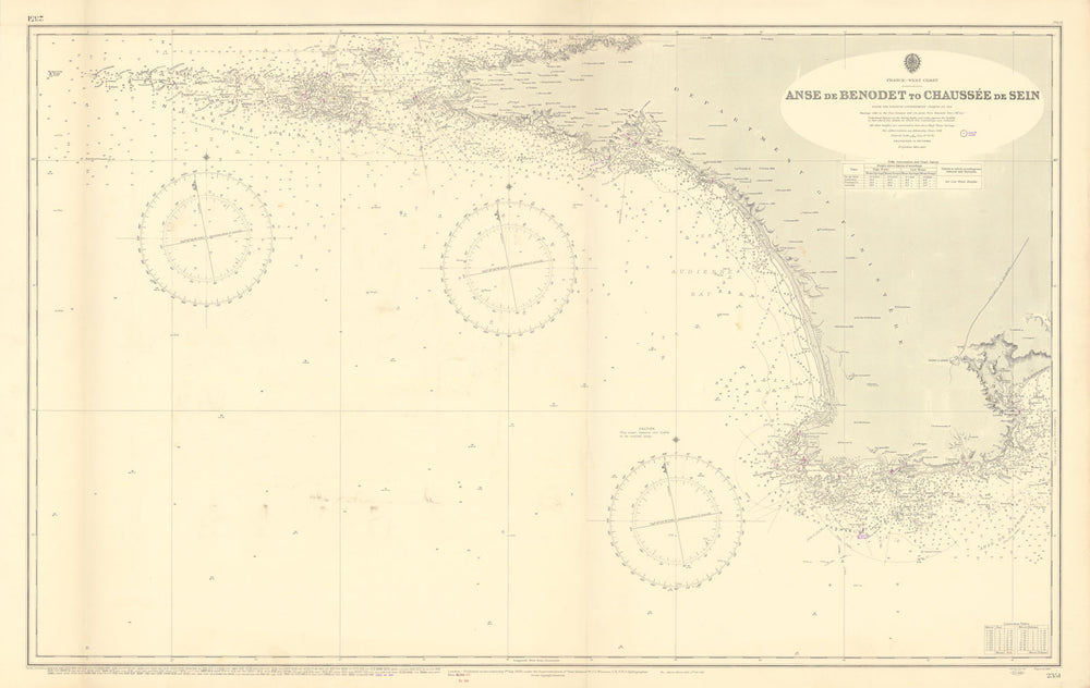 Finistère coast Anse de Benodet-Chaussée de Sein ADMIRALTY chart 1895 (1956) map