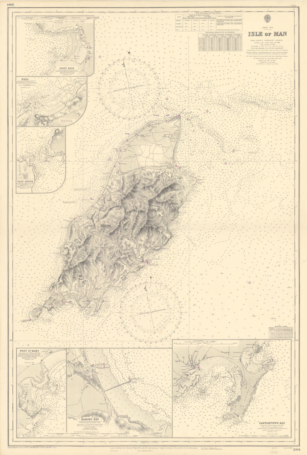 Isle of Man harbours Port Erin Ramsey Castletown ADMIRALTY chart 1883 (1955) map