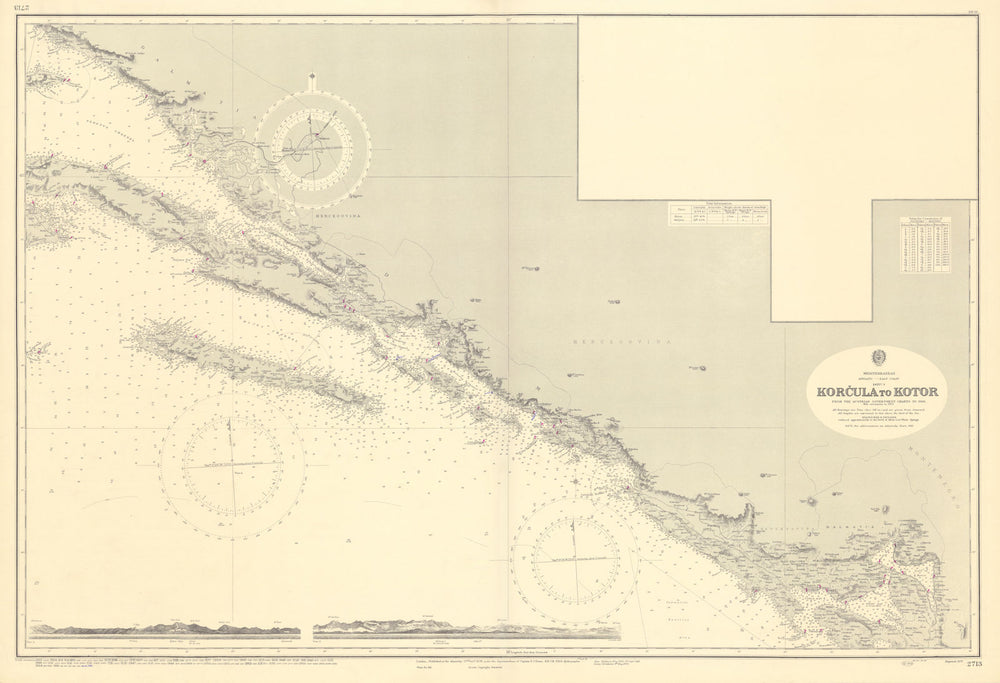 Dalmatia Korcula Mljet Kotor Croatia Montenegro ADMIRALTY chart 1878 (1955) map