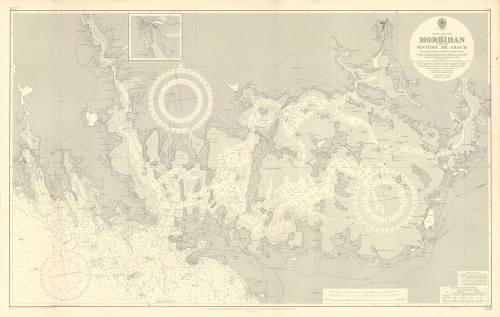 Gulf of Morbihan Rivière de Crac'h Vannes ADMIRALTY sea chart 1944 (1950) map