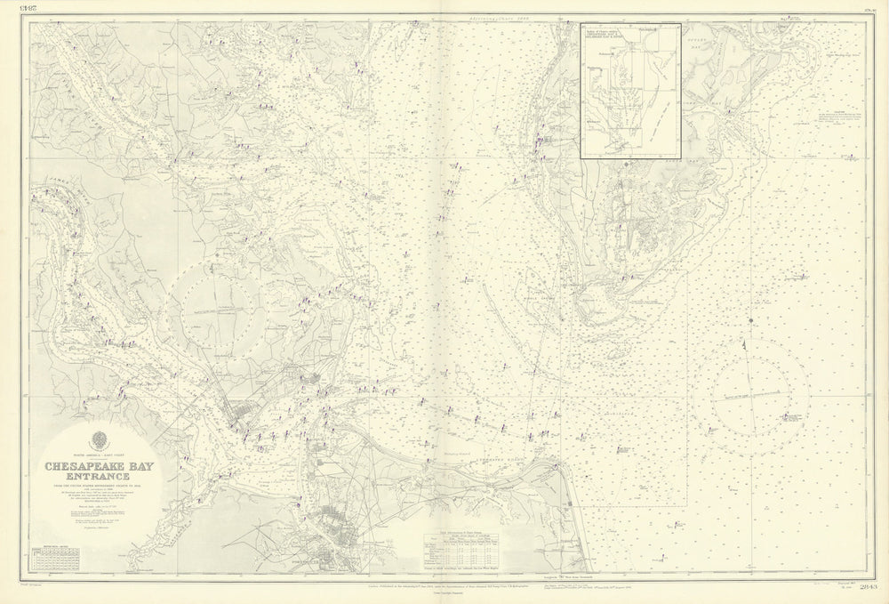 Chesapeake Bay entrance. Virginia Norfolk. ADMIRALTY sea chart 1914 (1946) map