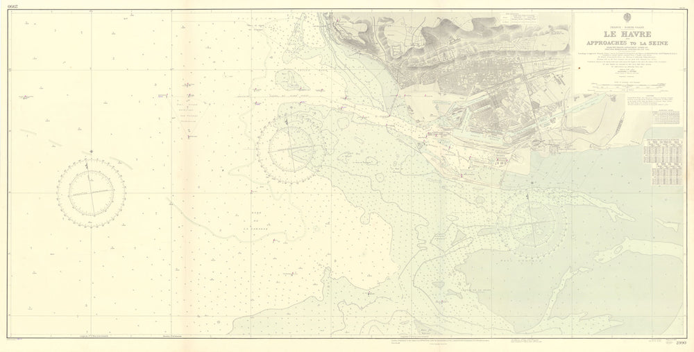 Le Havre & Seine approaches. Seine-Maritime. ADMIRALTY sea chart 1924 (1955) map