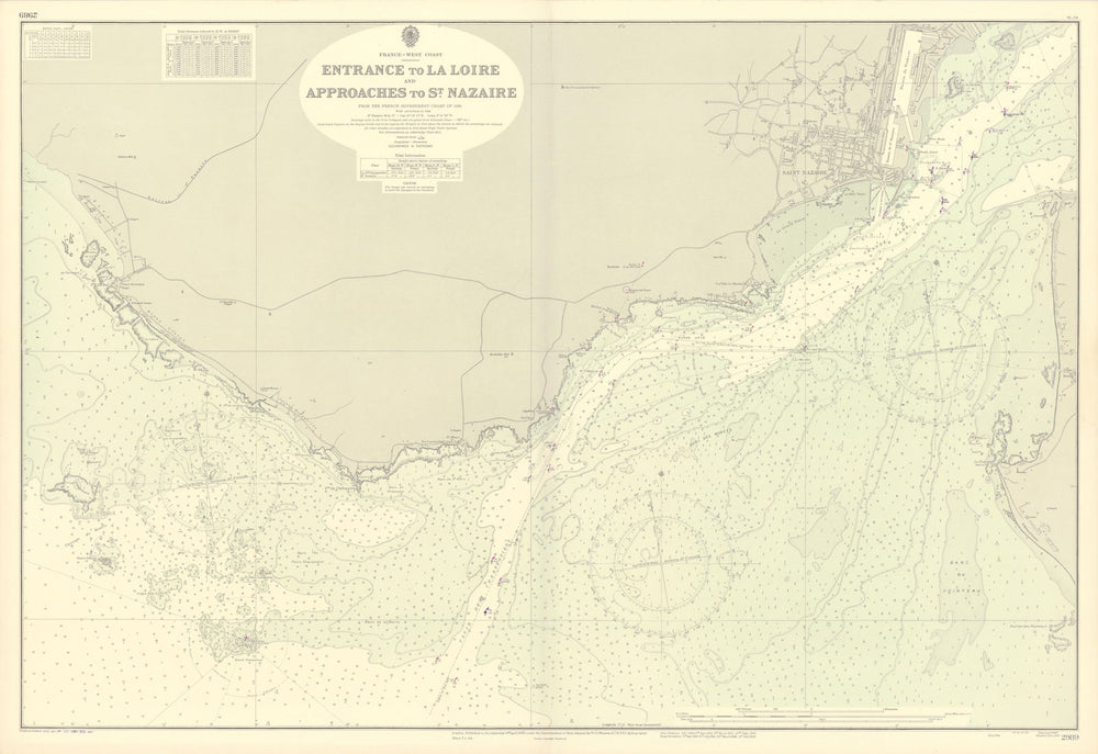 Loire estuary St Nazaire approaches La Baule ADMIRALTY sea chart 1898 (1954) map