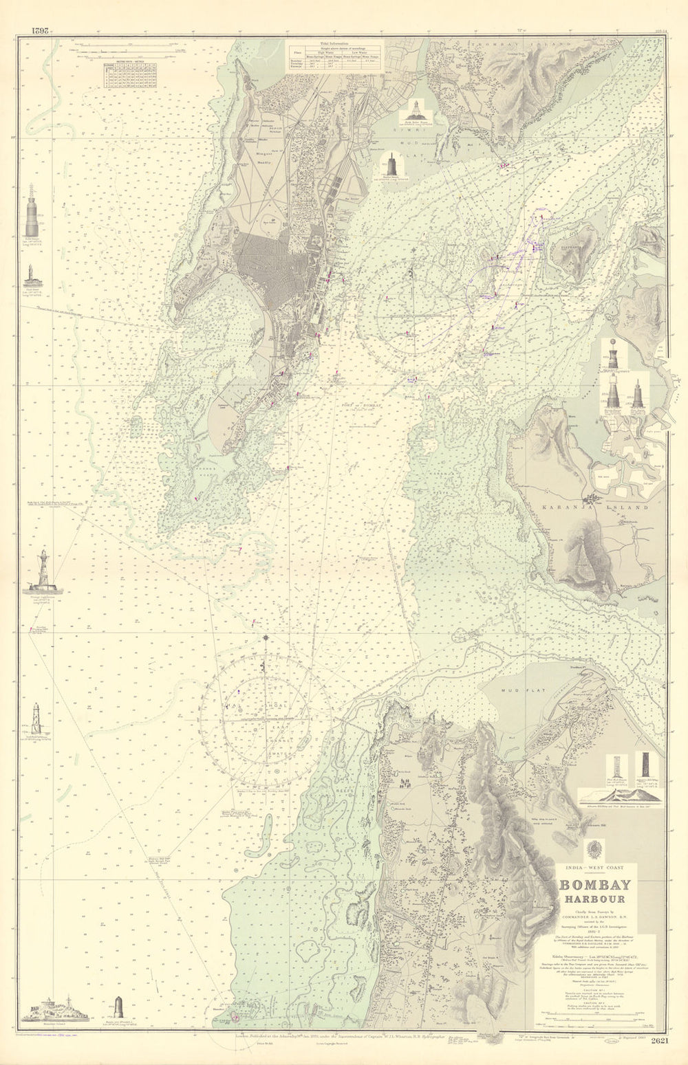 Bombay Harbour. Mumbai, India. ADMIRALTY sea chart 1885 (1956) old vintage map