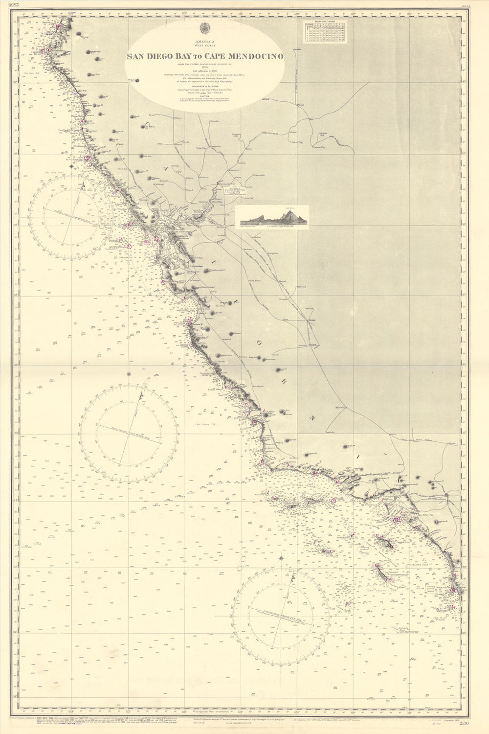 California coast. San Diego-Cape Mendocino ADMIRALTY sea chart 1858 (1954) map