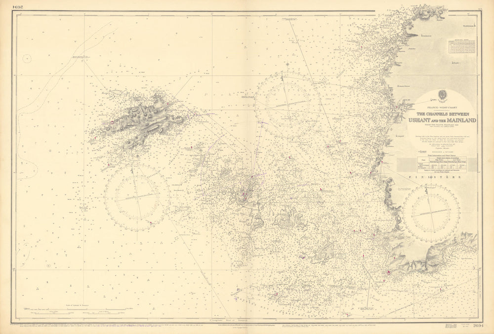 Channels between Ushant & Mainland Finistère ADMIRALTY sea chart 1860 (1956) map