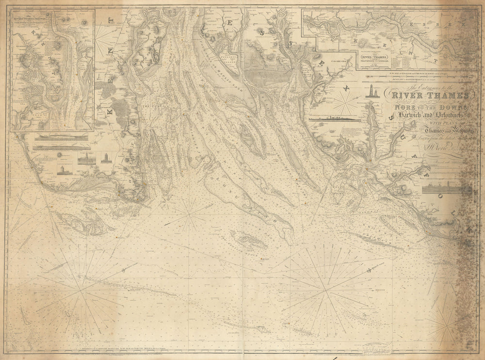 "The entrance to the River Thames…" Norie & Wilson sea chart 1842 (1842) map