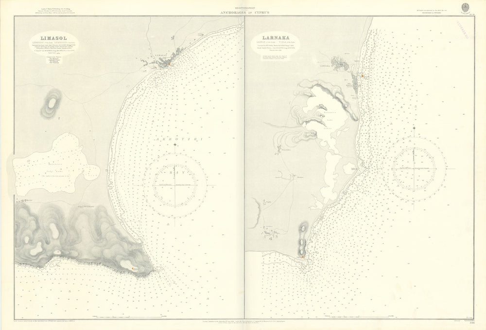 Cyprus anchorages Limassol Larnaca Akrotiri ADMIRALTY sea chart 1891 (1929) map