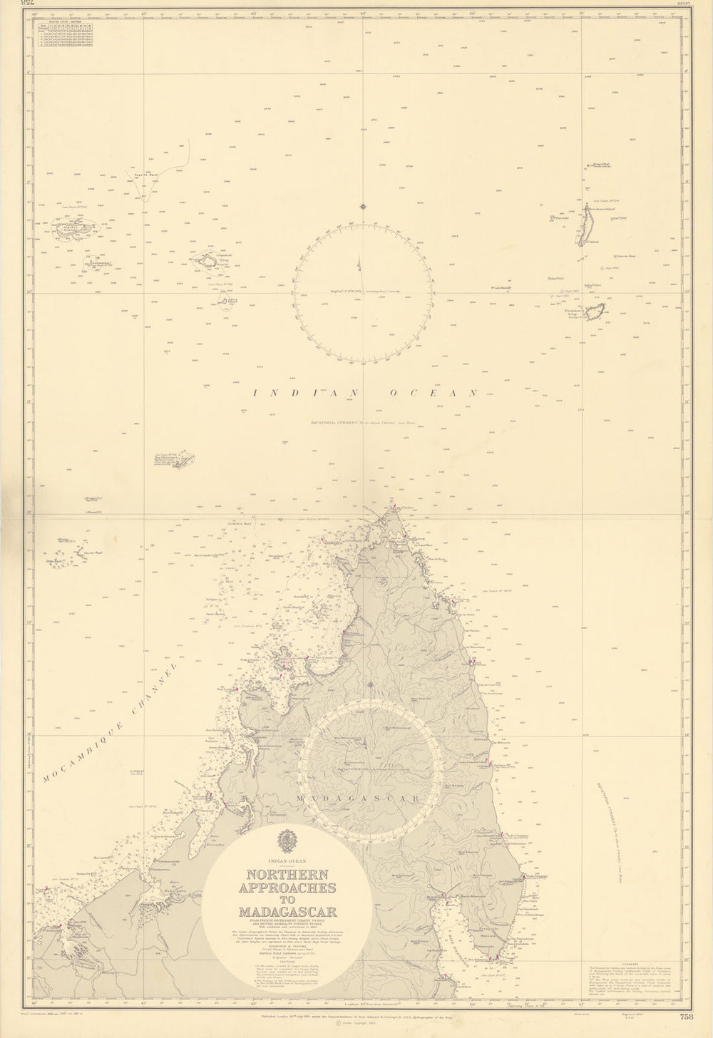 Madagascar northern approaches Indian Ocean. ADMIRALTY sea chart 1965 (1968) map