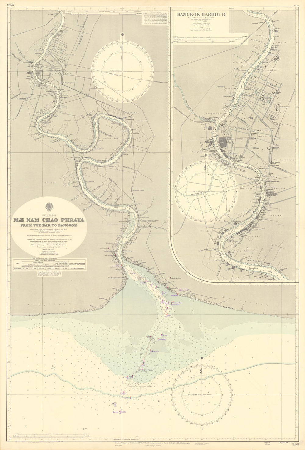 Bangkok Harbour Chao Phraya river Thailand. ADMIRALTY sea chart 1934 (1956) map