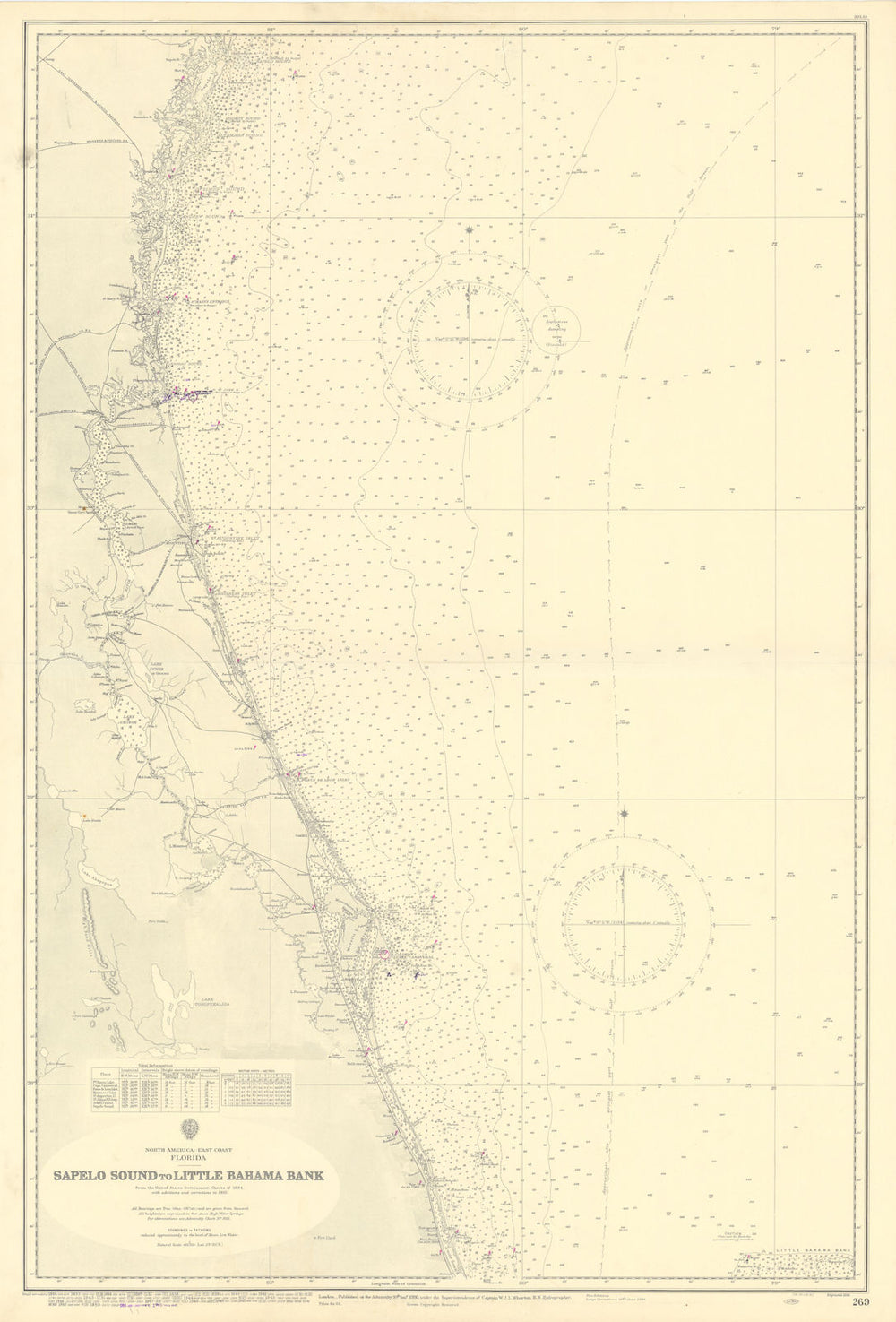 Florida coast Sapelo IslandSt Lucie ADMIRALTY sea chart 1886