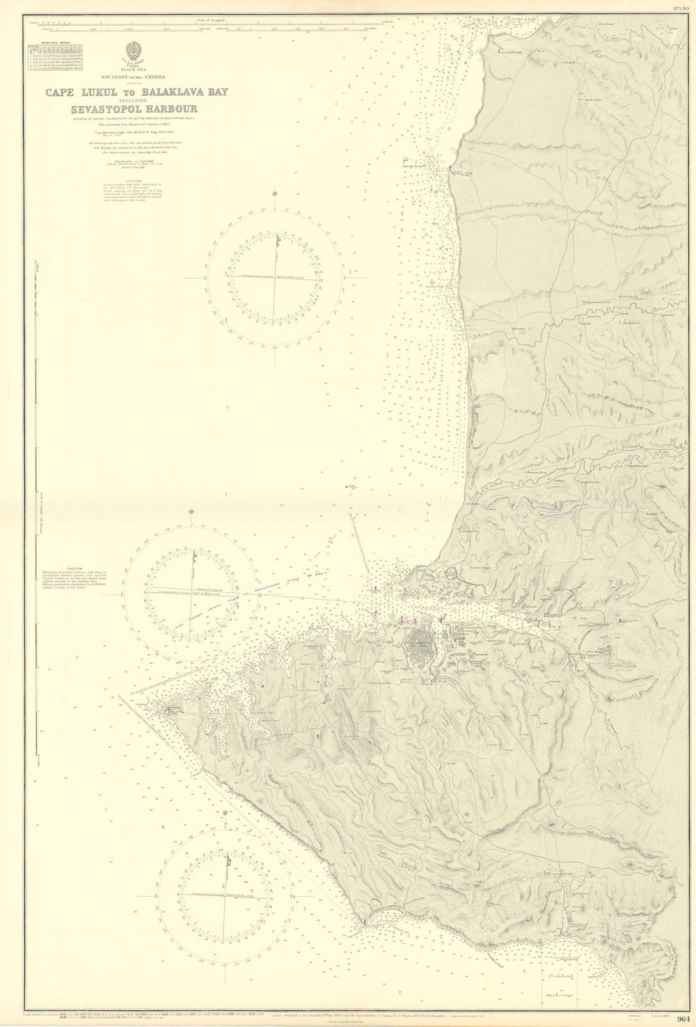 Crimea SW coast Balaklava Bay Sevastopol Harbour ADMIRALTY chart 1887 (1954) map