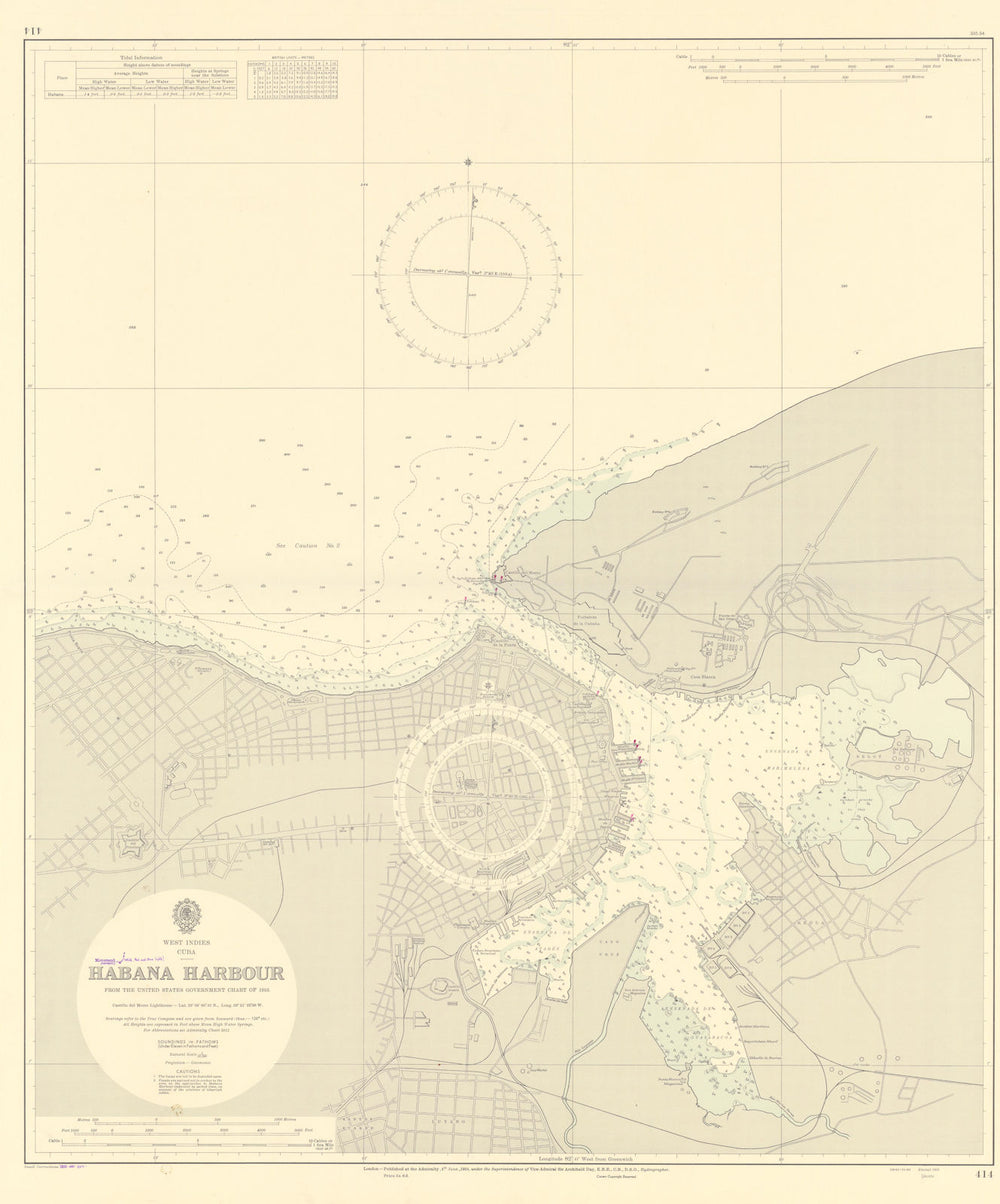 Havana Harbour, Cuba. Caribbean. ADMIRALTY sea chart 1954 (1955) old map