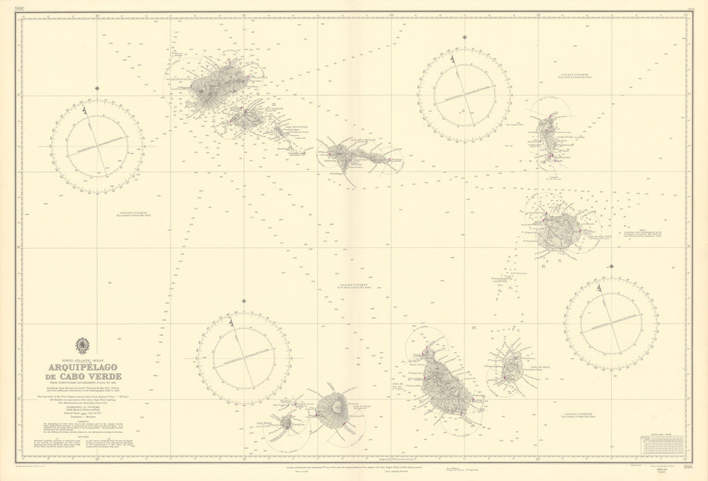 Arquipélago Cabo Verde. Cape Verde islands. ADMIRALTY sea chart 1944 (1956) map