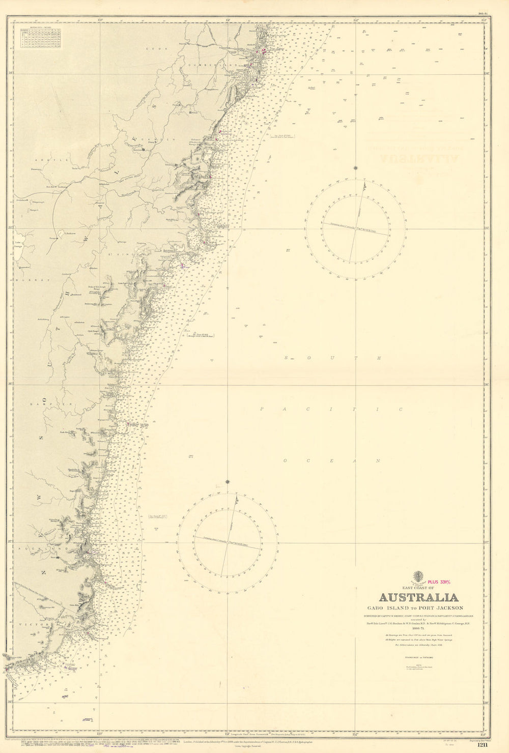 New South Wales coast to Sydney Australia ADMIRALTY chart 1888 (1955) old map