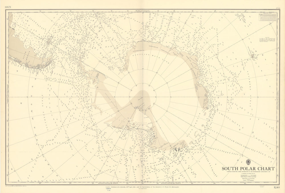 South Polar Chart. Antarctica. ADMIRALTY sea chart 1949 (1954) old vintage map
