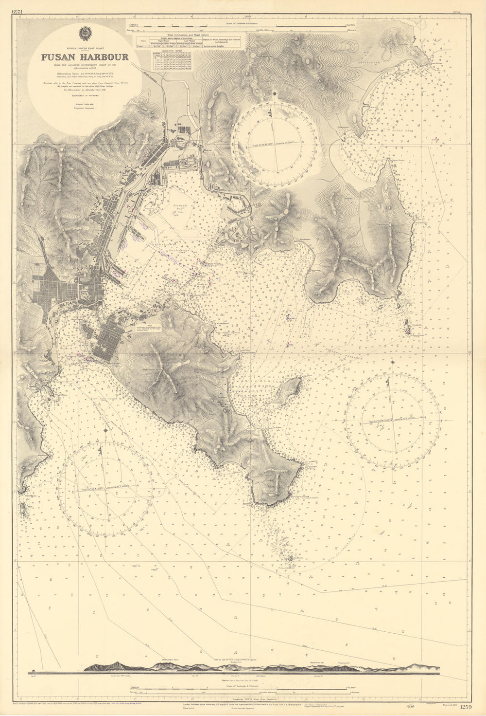Fusan (Busan) harbour, South Korea. ADMIRALTY sea chart 1912 (1955) old map