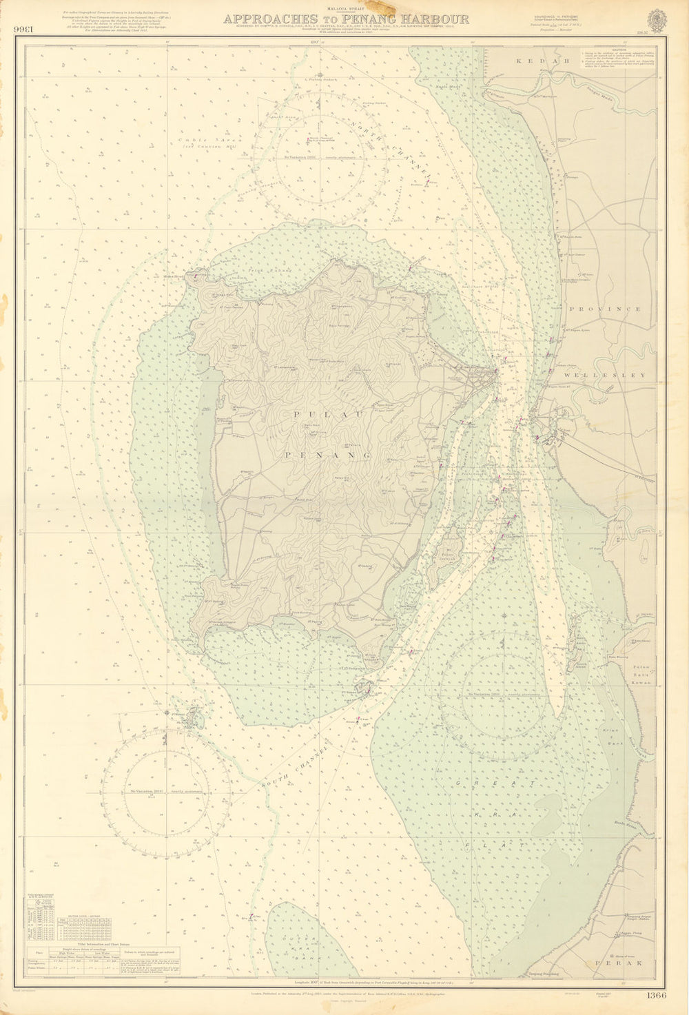 Penang Island & harbour approaches. Malaysia. ADMIRALTY sea chart 1957 old map