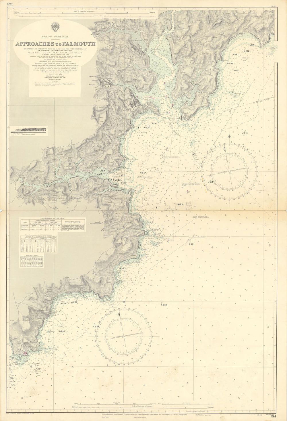 Falmouth approach Lizard Carrick Roads Cornwall ADMIRALTY chart 1943 (1955) map