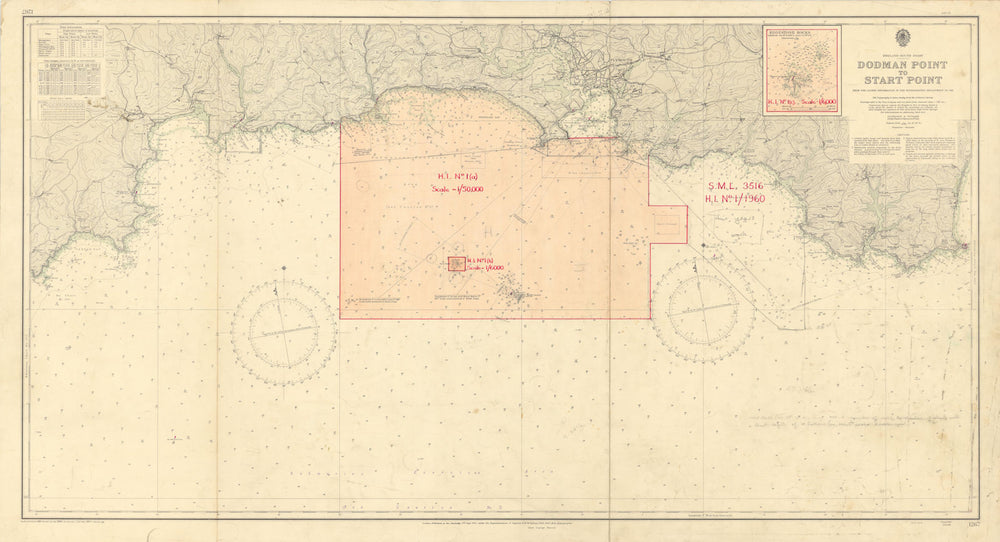 South Devon Cornwall Mevagissey-Salcombe ADMIRALTY sea chart 1955 (1957) map