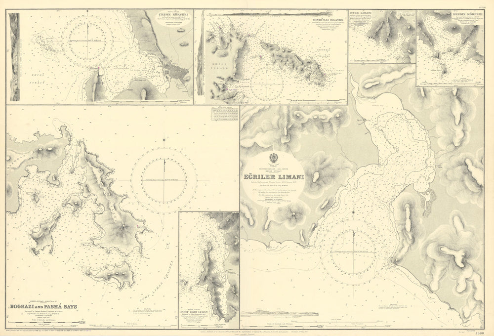 Chios Strait harbours Inousses Turkey Greece ADMIRALTY sea chart 1892 (1951) map