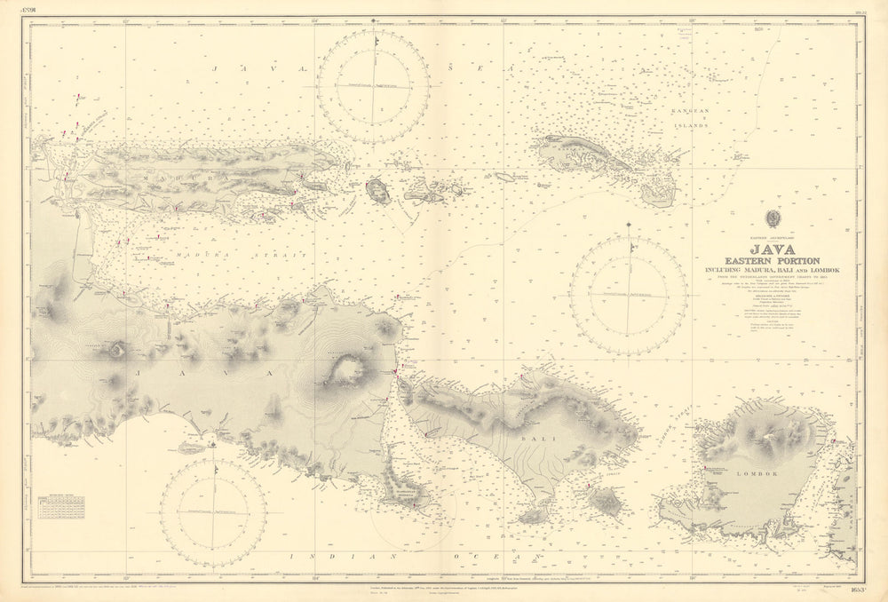 Eastern Java Madura Bali Lombok. Indonesia. ADMIRALTY sea chart 1934 (1954) map