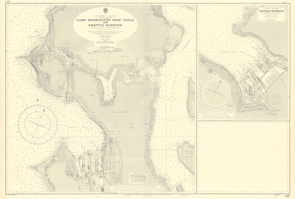 Seattle Tacoma harbor Lake Washington Ship Canal ADMIRALTY chart 1935 (1955) map