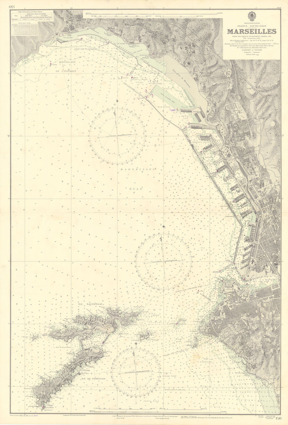 Marseilles port. Bouches-du-Rhône. ADMIRALTY sea chart 1909 (1956) old map