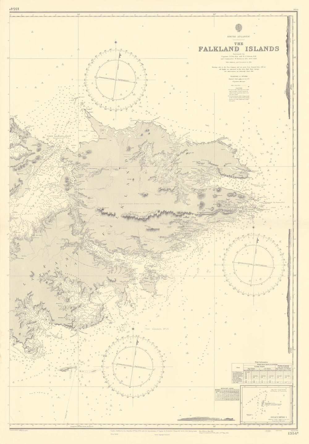 Falkland Islands East Sheet Beauchêne Island ADMIRALTY sea chart 1884 (1957) map