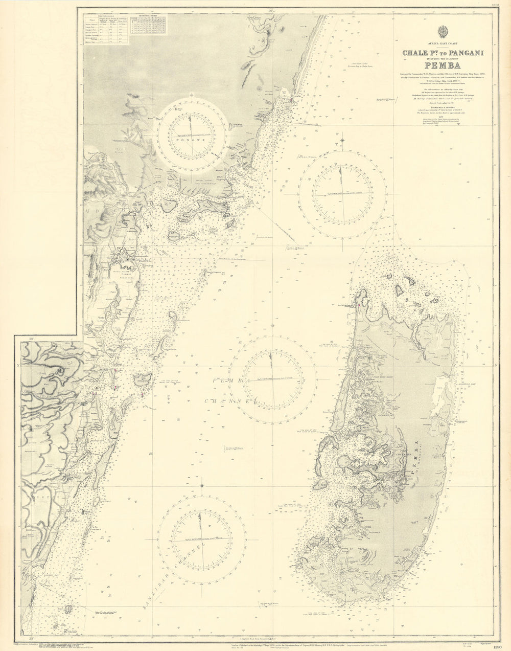 Pemba Island. North Tanzania/S Kenya coast ADMIRALTY sea chart 1890 (1953) map
