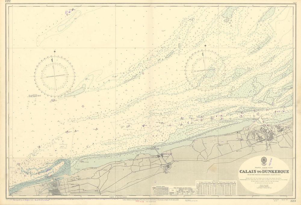 Calais-Dunkerque coast Nord Pas-de-Calais ADMIRALTY chart 1940 (1953) old map