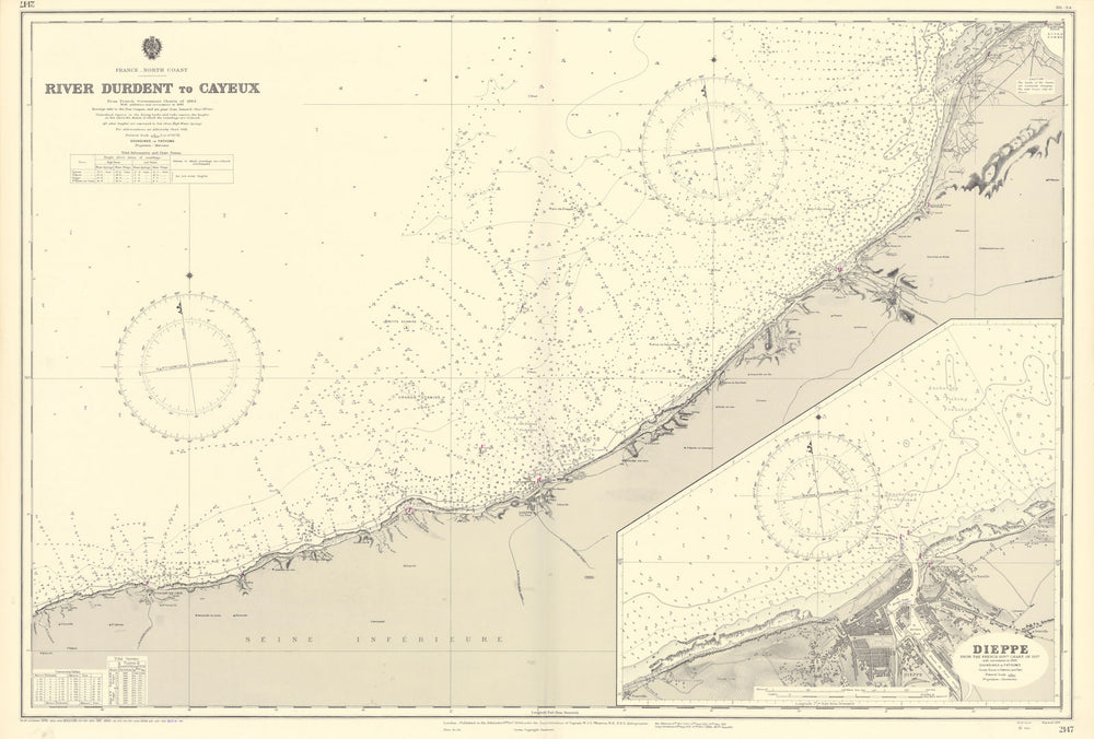 Seine-Maritime Somme coast Durdent-Cayeux Dieppe ADMIRALTY chart 1894 (1955) map