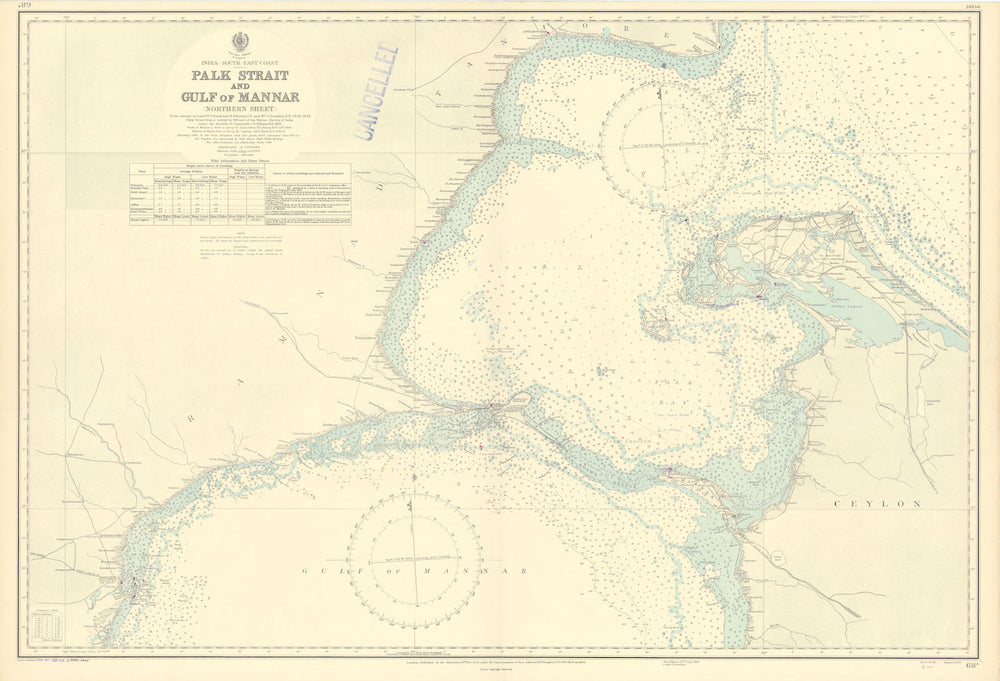 Palk Strait Mannar Gulf Adam's Bridge Sri Lanka ADMIRALTY chart 1931 (1954) map