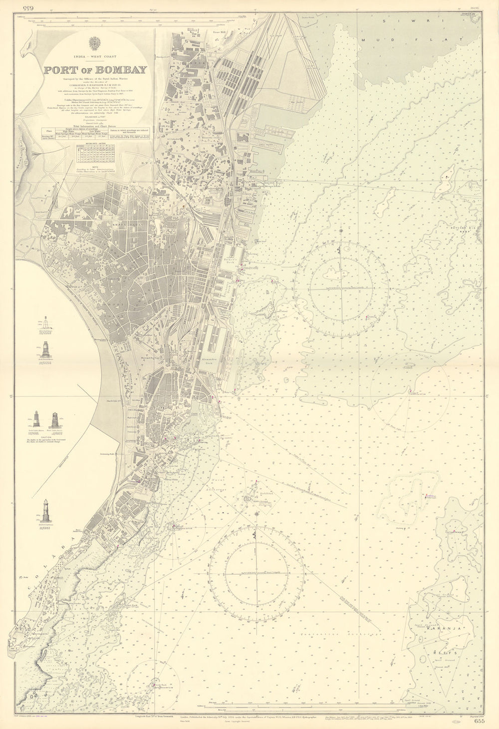 Port of Bombay. Mumbai India. ADMIRALTY sea chart 1894 (1956) old vintage map