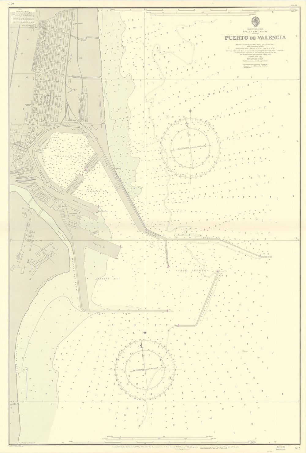 Puerto de Valencia, Spain. ADMIRALTY sea chart 1895 (1955) old vintage map