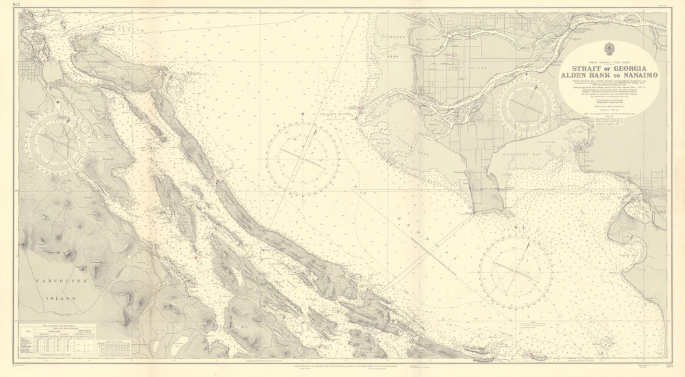 Georgia Strait Vancouver Nanaimo British Columbia ADMIRALTY chart 1954 old map