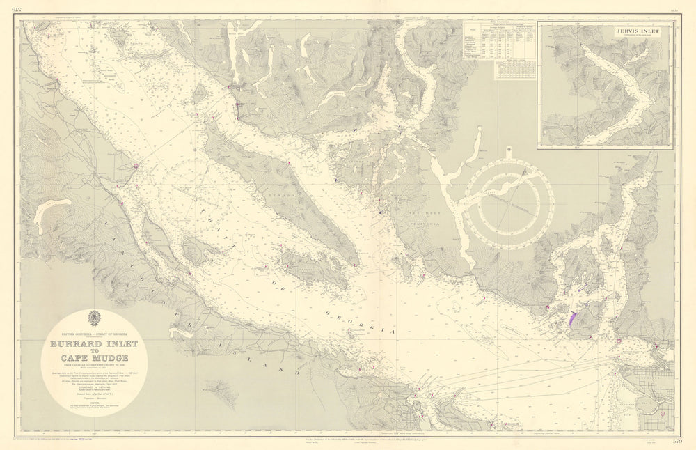 British Columbia Georgia Strait Vancouver Island ADMIRALTY chart 1951 (1955) map