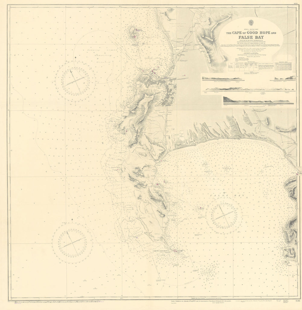 Cape Town/of Good Hope False Bay South Africa ADMIRALTY chart 1870 (1955) map