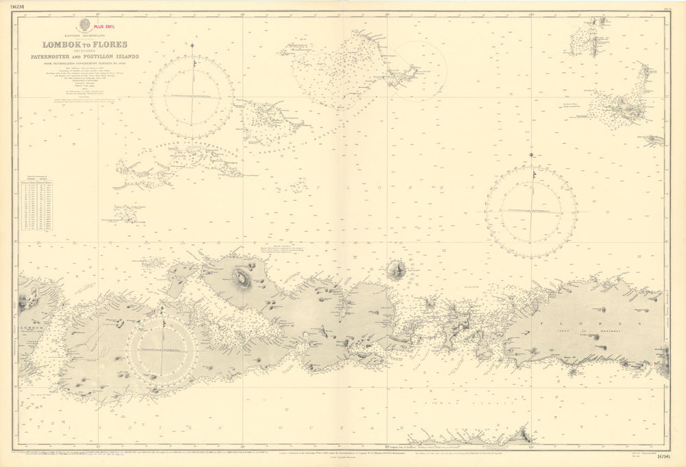 Sumbawa Komodo Flores Paternoster Indonesia. ADMIRALTY sea chart 1892 (1955) map