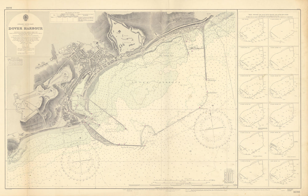 Dover Harbour, Kent. ADMIRALTY sea chart city map 1903 (1954) old vintage