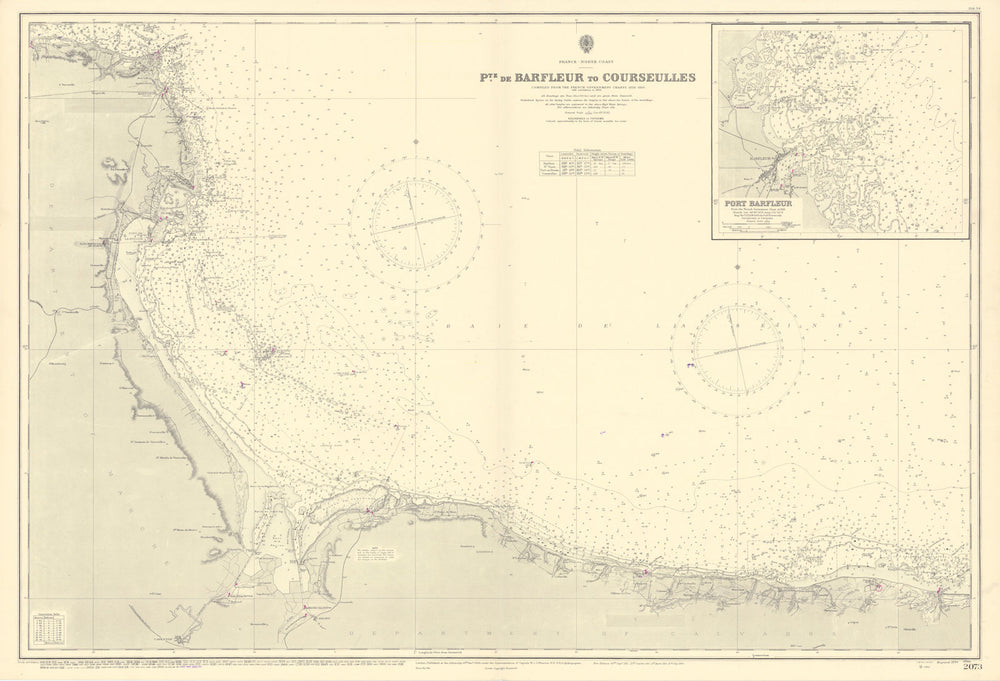 Normandy coast Omaha Gold D-Day beaches ADMIRALTY sea chart 1894 (1955) map