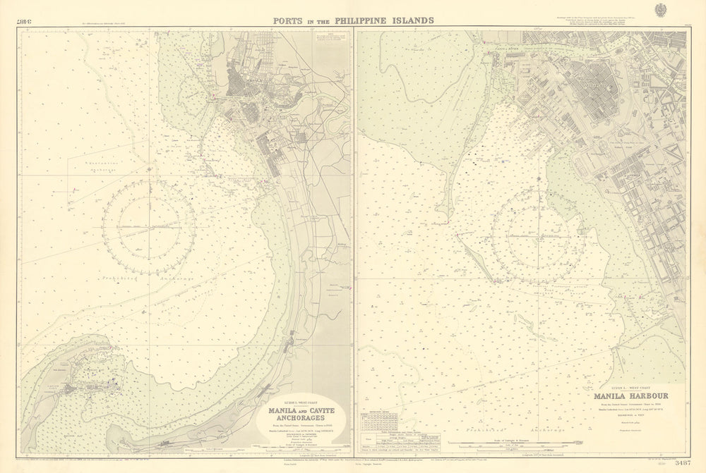 Philippines Ports. Manila Cavite Anchorages. ADMIRALTY sea chart 1923 (1956) map