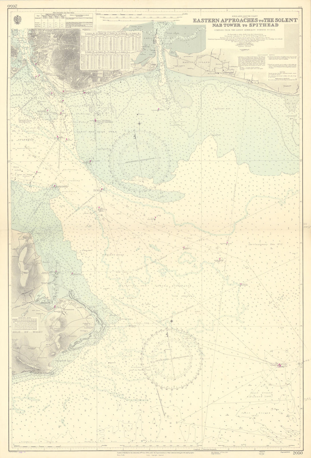 Solent eastern approach Spithead Portsmouth ADMIRALTY sea chart 1935 (1955) map