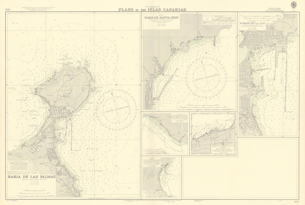Canary Islands ports Tenerife Gran Canaria Palma ADMIRALTY chart 1940 (1954) map