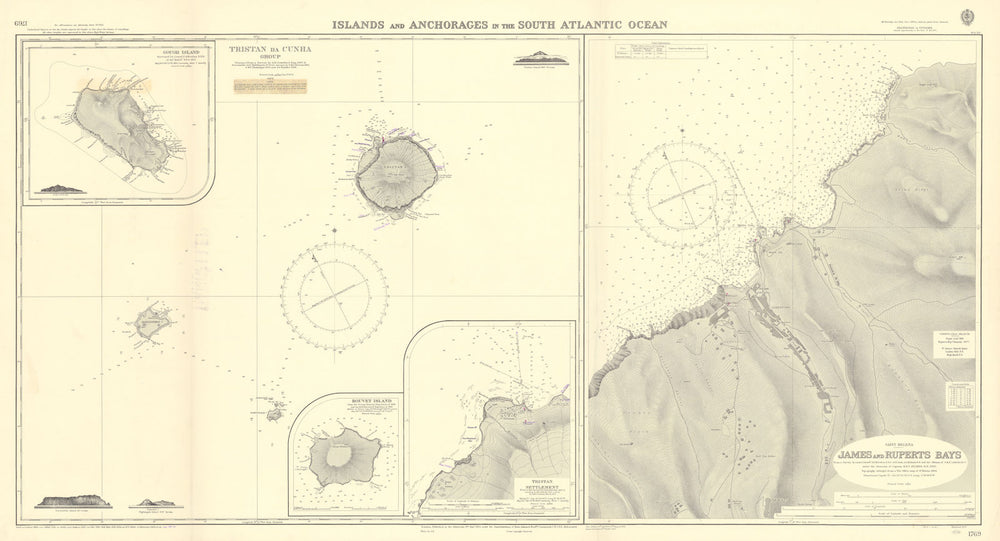 South Atlantic Gough Tristan da Cunha St Helena ADMIRALTY chart 1922 (1956) map