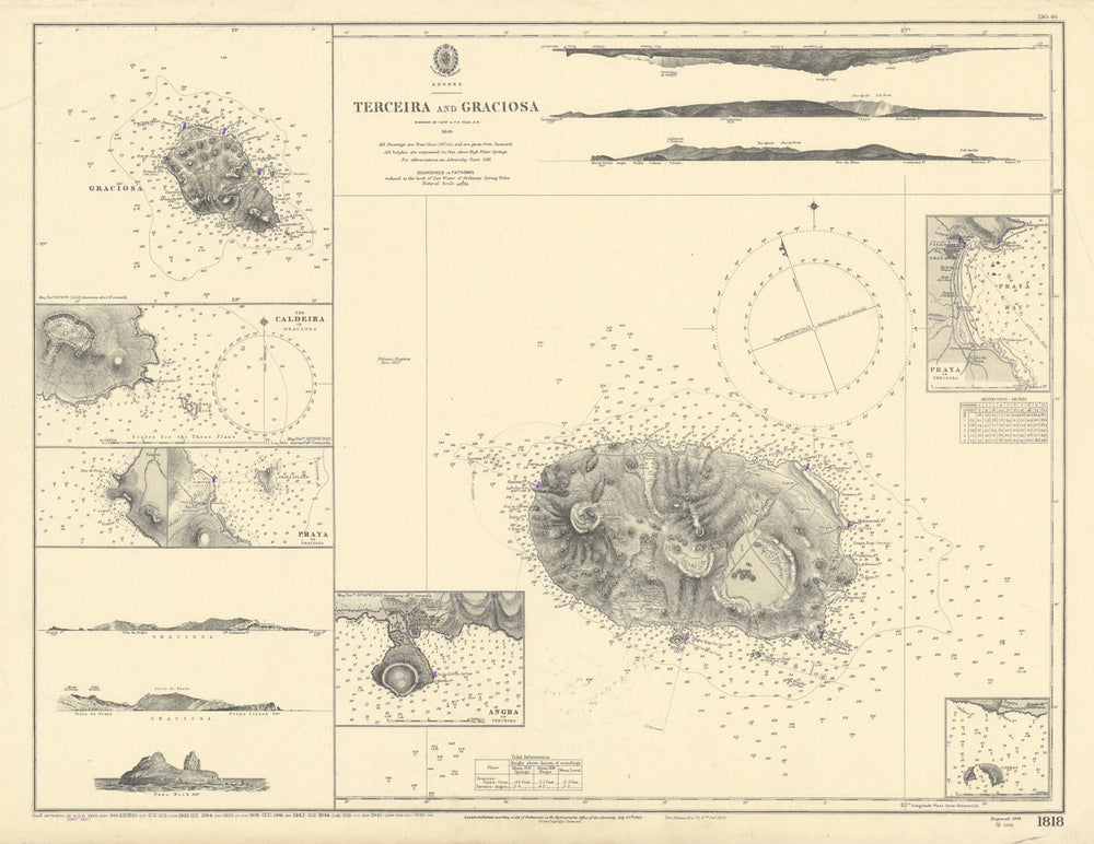 Azores. Terceira & Graciosa islands/harbours ADMIRALTY sea chart 1849 (1947) map