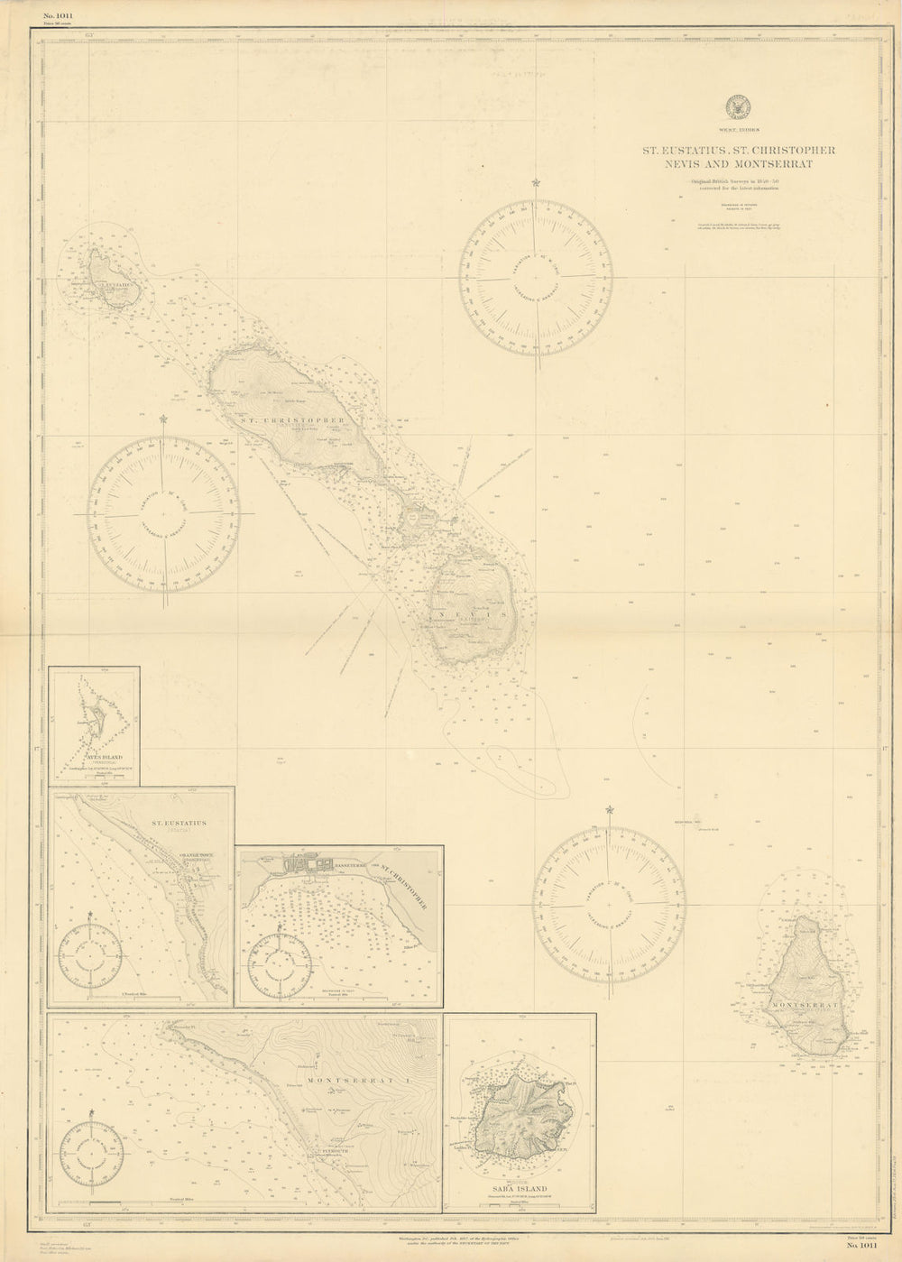 St Kitts Nevis Montserrat Saba Eustatius Caribbean US Navy chart 1887 (1917) map